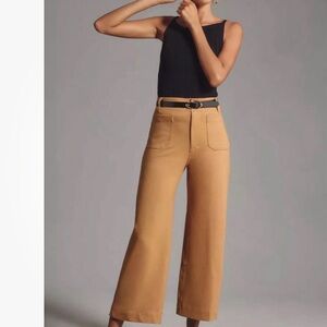 Anthropologie Colette Cropped Wide-Leg Pants Camel Stretch Viscose   32 tall